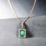 Emerald & Diamond Halo Pendant thumbnail 3