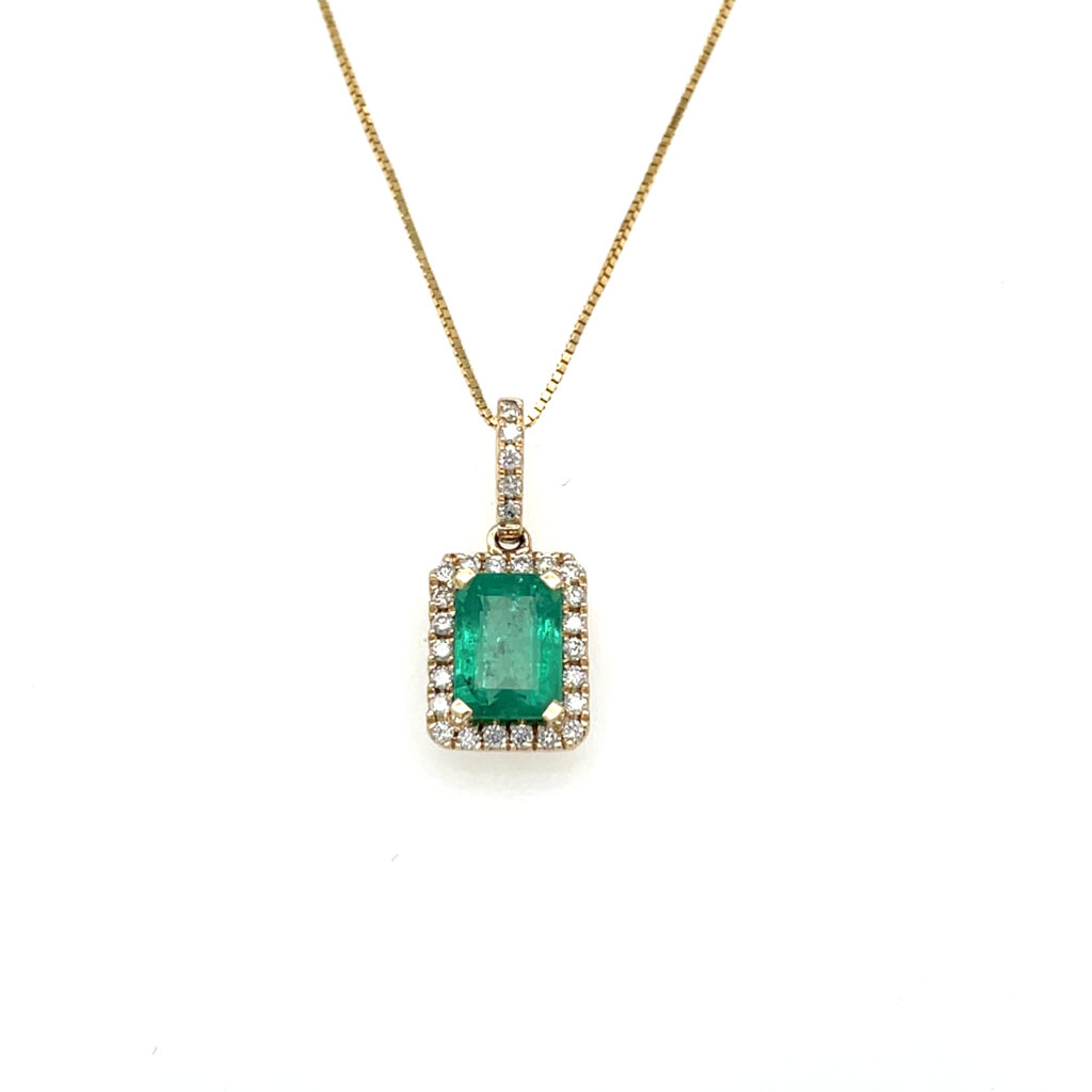 Emerald & Diamond Halo Pendant