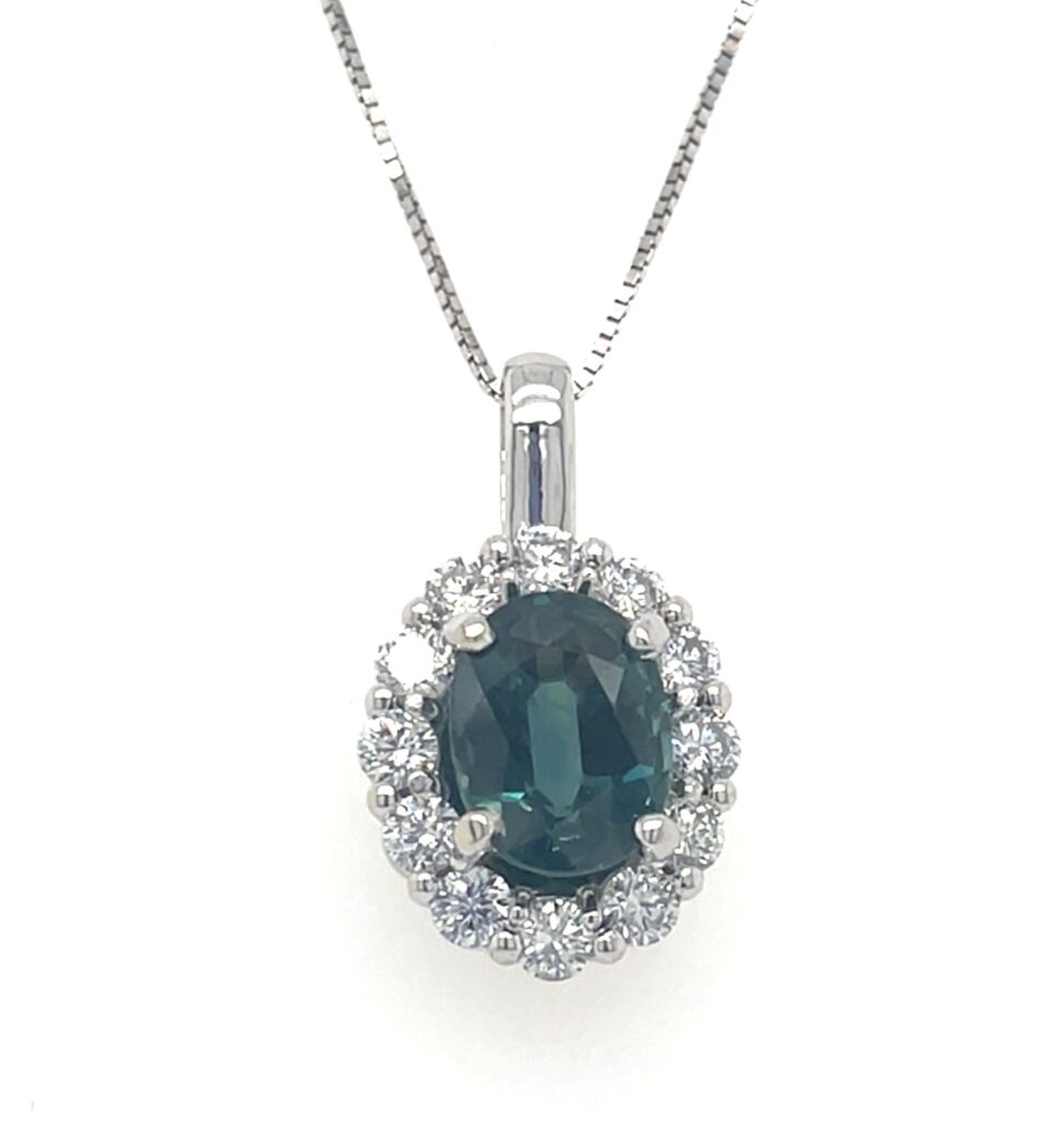 Sapphire & Diamond Halo Pendant