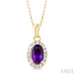 Oval Amethyst & Diamond Halo Pendant thumbnail 1