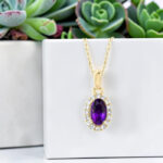 Oval Amethyst & Diamond Halo Pendant thumbnail 2