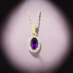 Oval Amethyst & Diamond Halo Pendant thumbnail 3