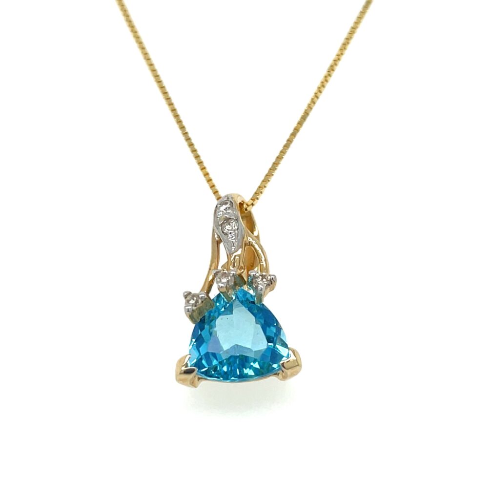 Trillion Blue Topaz & Diamond Pendant