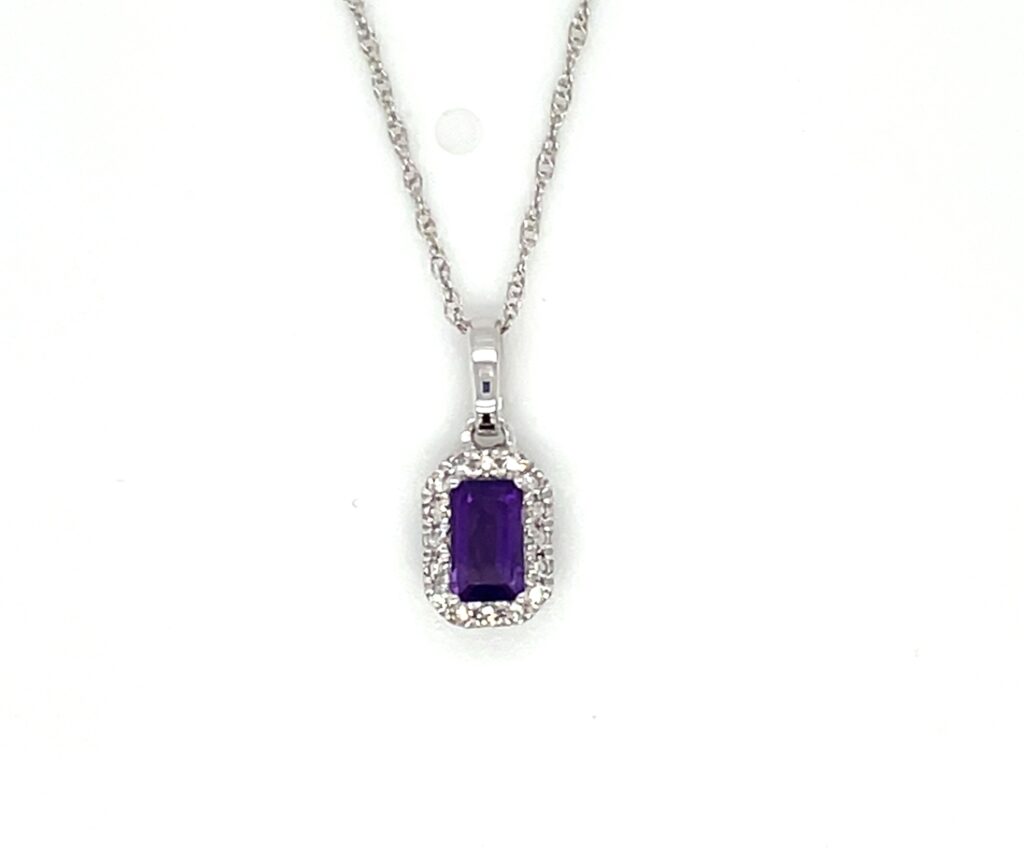 Emerald Cut Amethyst Halo Pendant