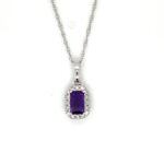 Emerald Cut Amethyst Halo Pendant thumbnail 1