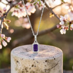 Emerald Cut Amethyst Halo Pendant thumbnail 2