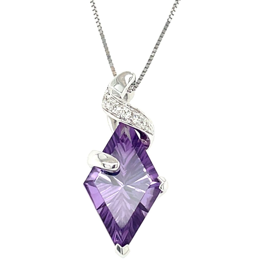 Kite Shape Amethyst & Diamond Pendant