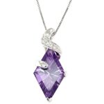 Kite Shape Amethyst & Diamond Pendant thumbnail 1