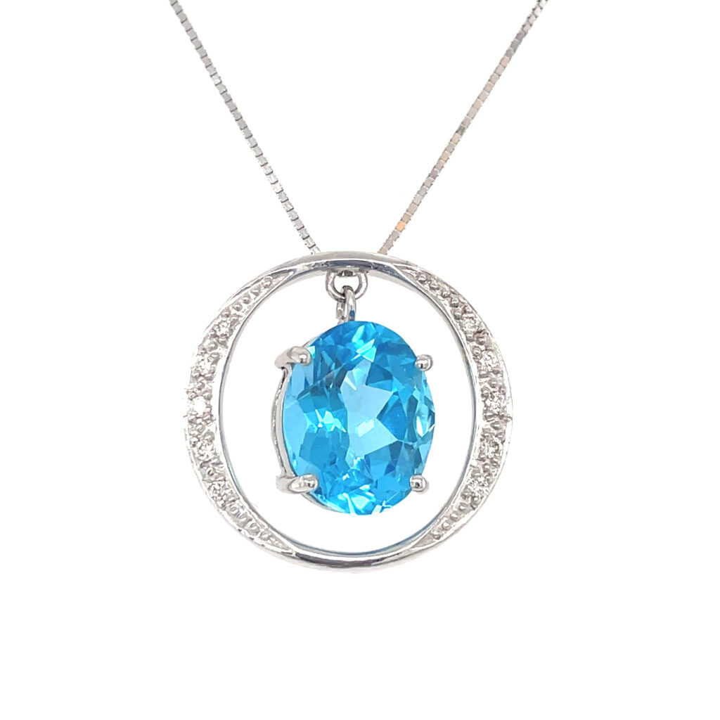 Blue Topaz & Diamond Circle Pendant