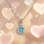 Oval Blue Topaz Halo Pendant thumbnail 3