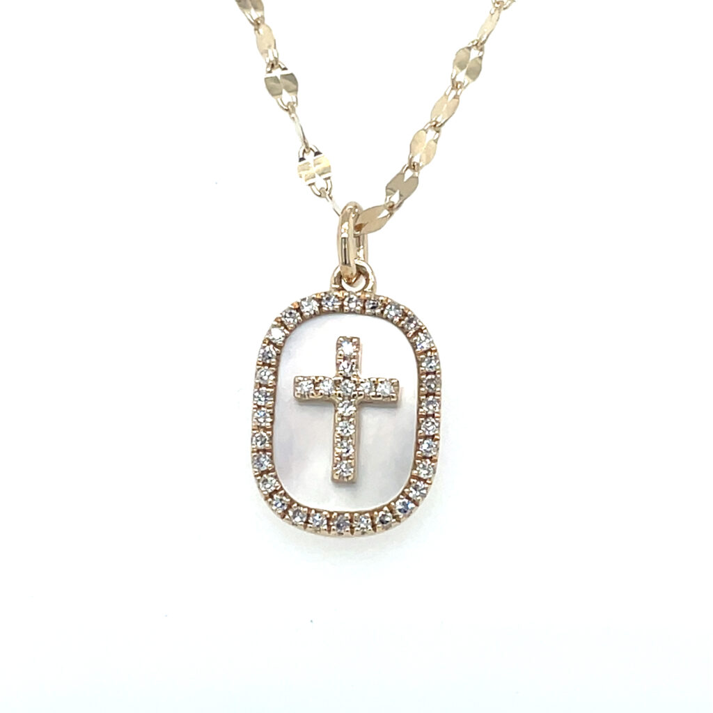 Mother of Pearl & Diamond Cross Pendant