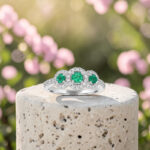 Emerald & Diamond Triple Halo Ring thumbnail 2