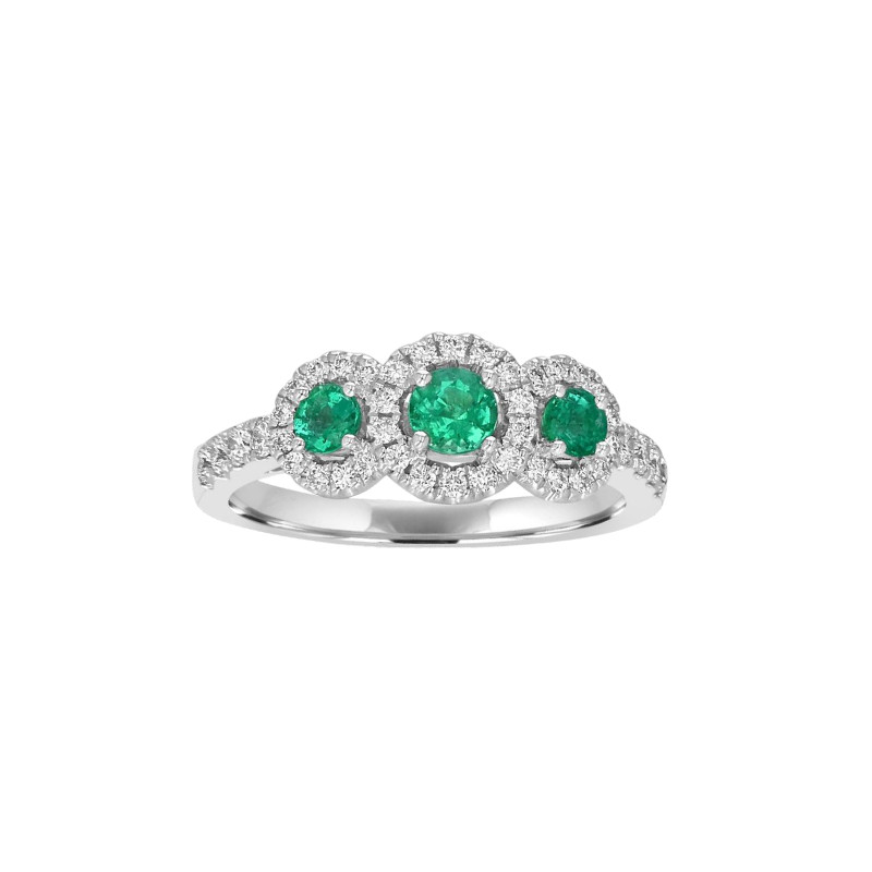 Emerald & Diamond Triple Halo Ring