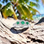Emerald & Diamond Triple Halo Ring thumbnail 3