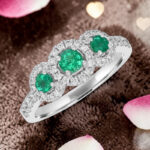 Emerald & Diamond Triple Halo Ring thumbnail 4