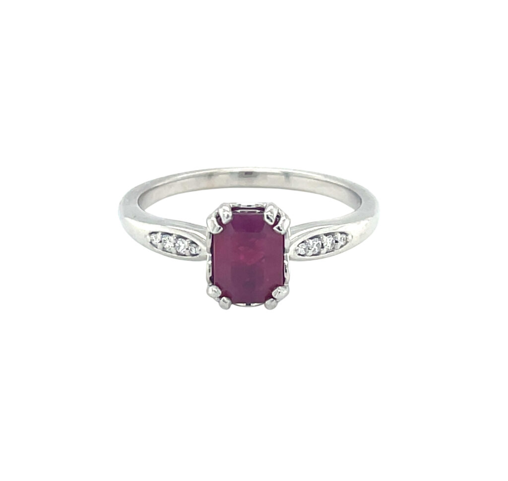 Emerald Cut Ruby & Diamond Ring