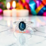 Teal Sapphire Halo Ring thumbnail 3
