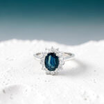 Teal Sapphire Halo Ring thumbnail 4