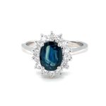 Teal Sapphire Halo Ring thumbnail 1