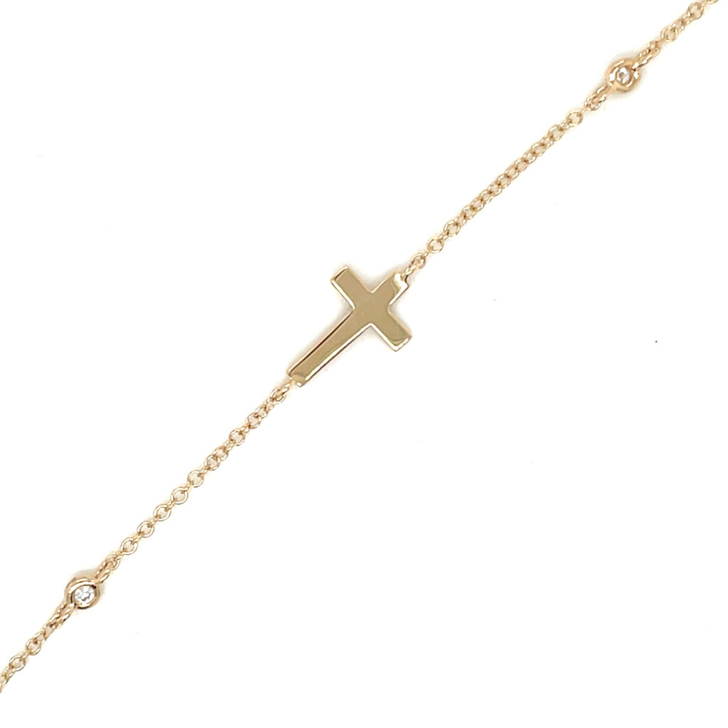 Dainty Yellow Gold Cross Bracelet
